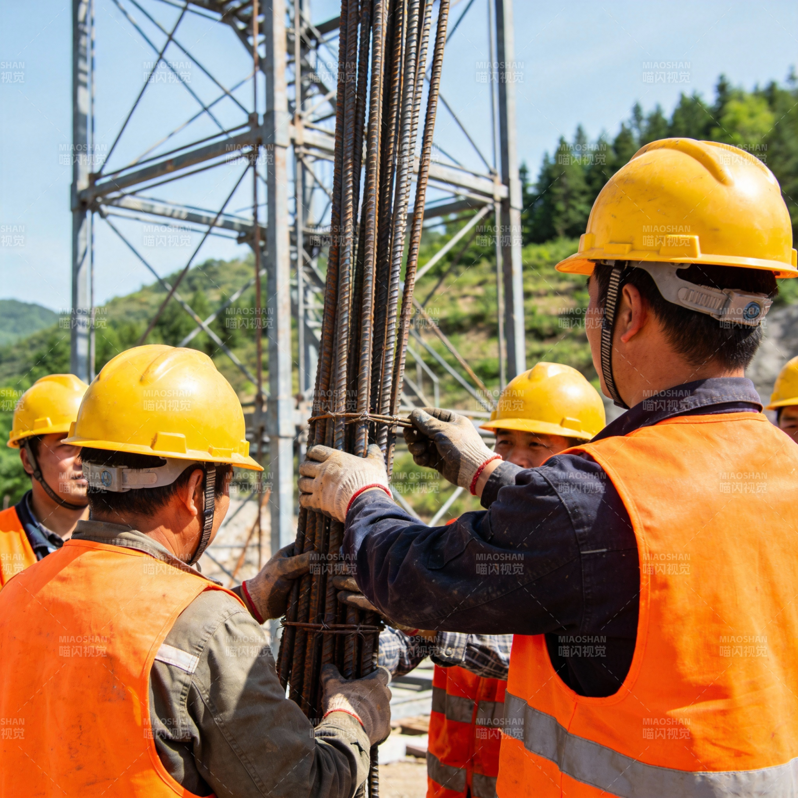 工人绑扎钢筋图片