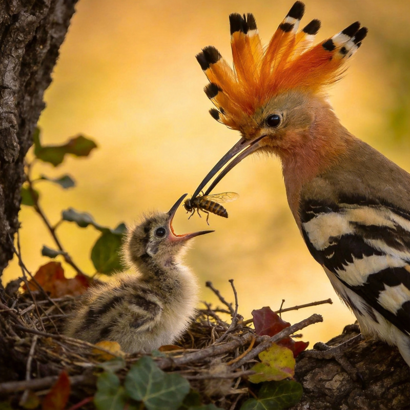 戴胜喂雏鸟图片