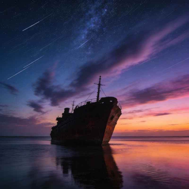 星夜沉船图片