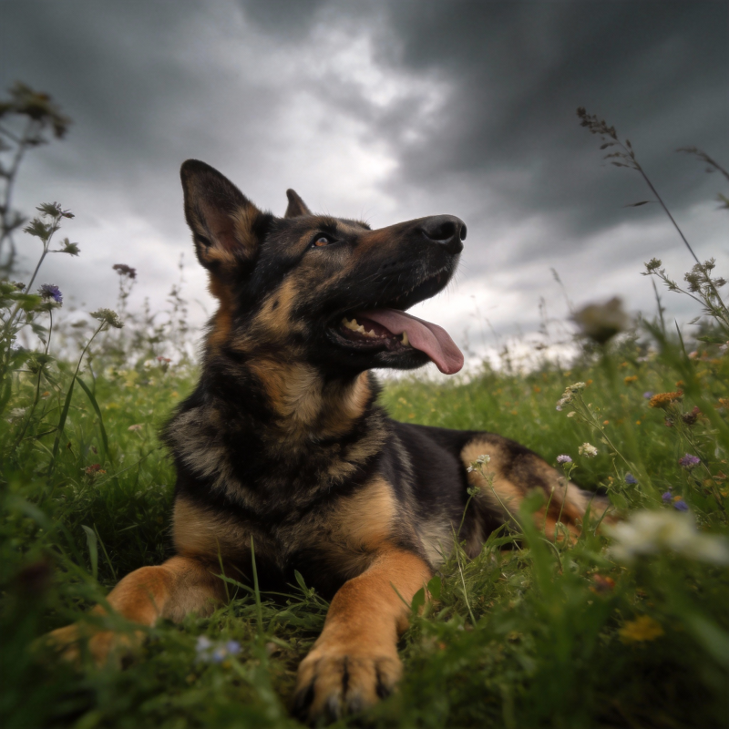 德牧草地上休憩图片