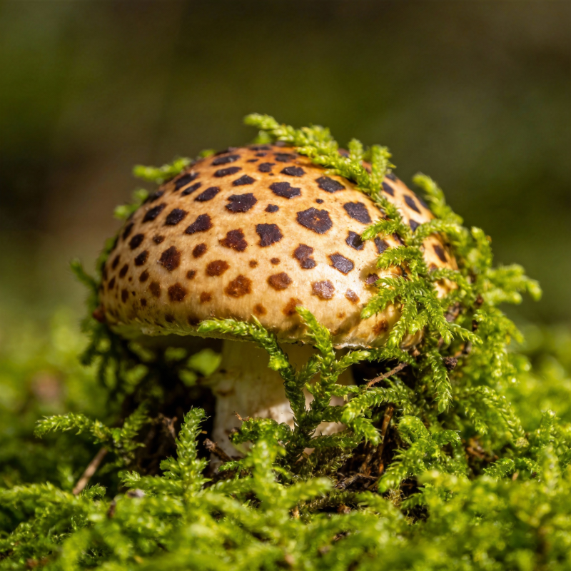 斑点菇栖于青苔间图片