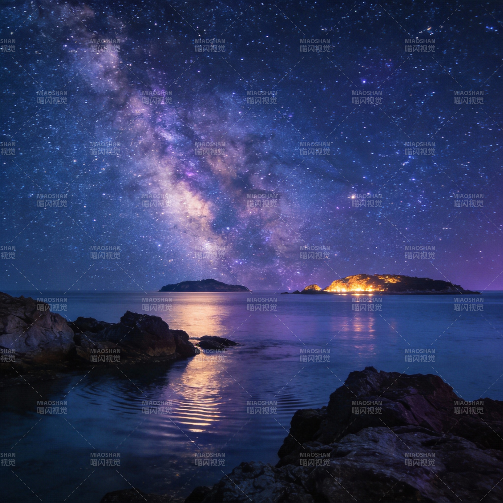 星河映海夜景图片