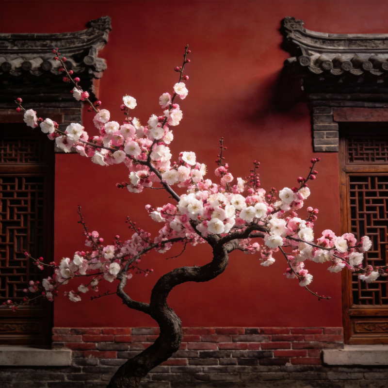 红墙梅影图片
