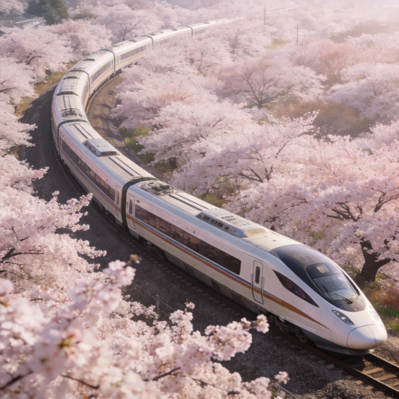 樱花列车春日行图片