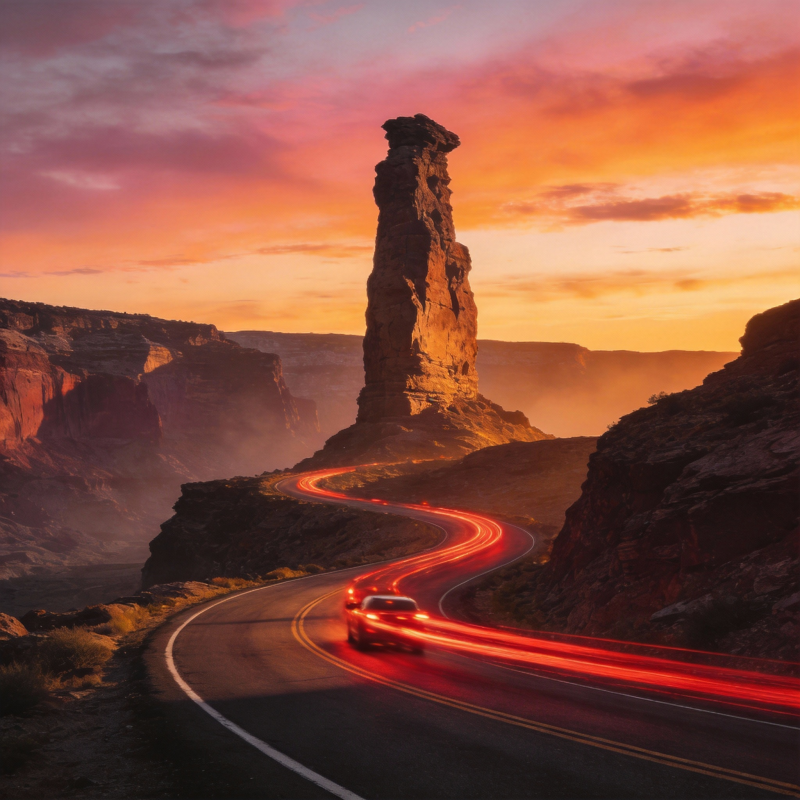 峡谷暮色行车图片