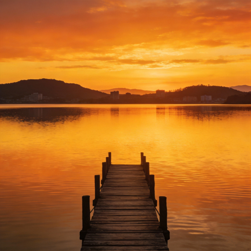 湖畔夕阳静谧美图片