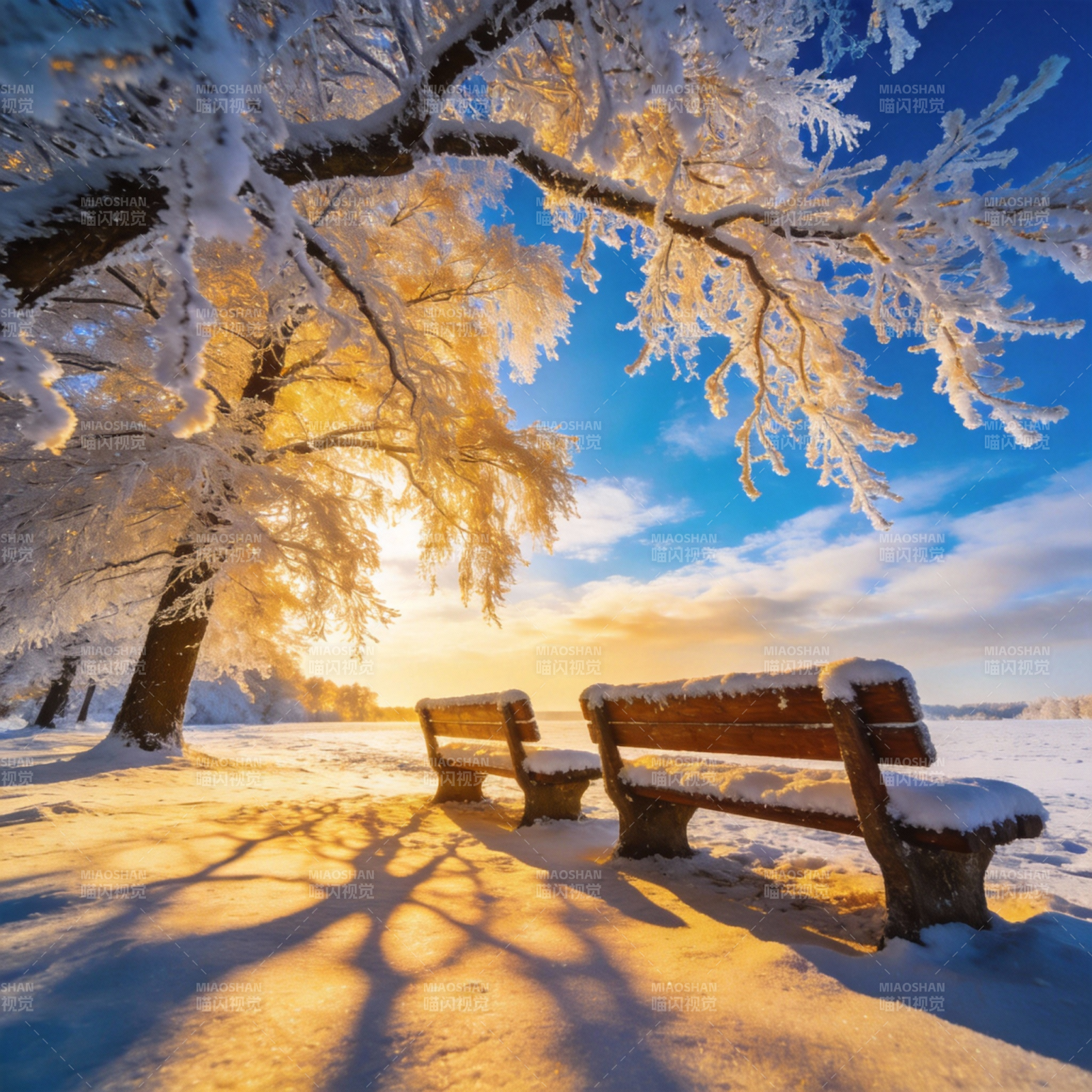雪景中的静谧长椅图片