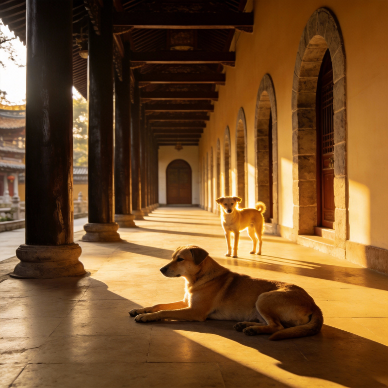 廊下双犬沐浴阳光图片