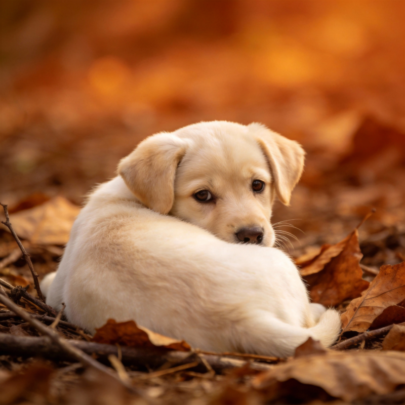 秋叶中的小奶狗图片