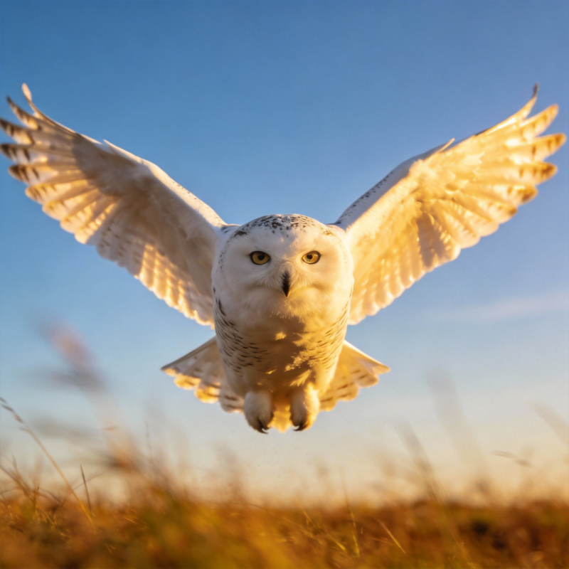 雪鸮翱翔天际图片