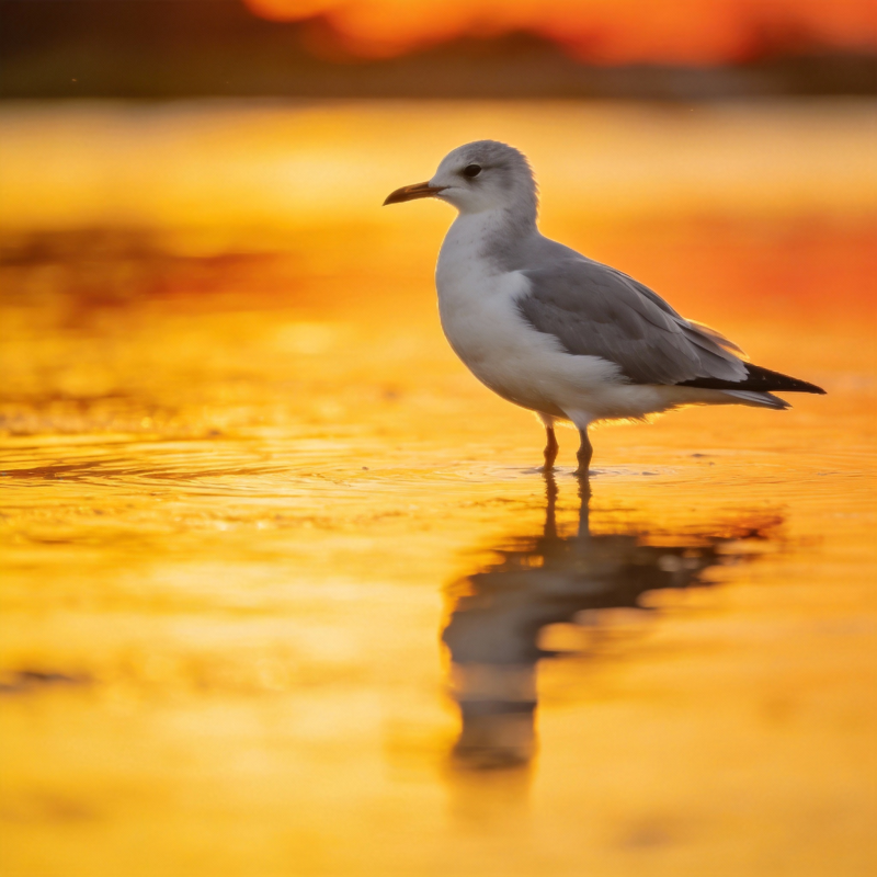 夕阳下的海鸥图片