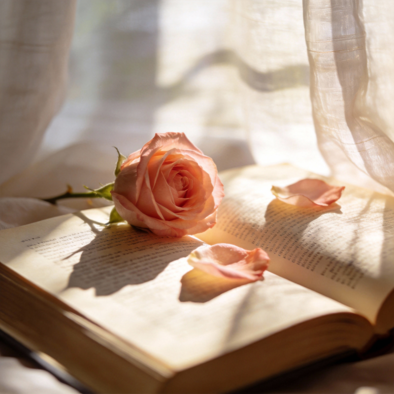 玫瑰书页静谧时光图片