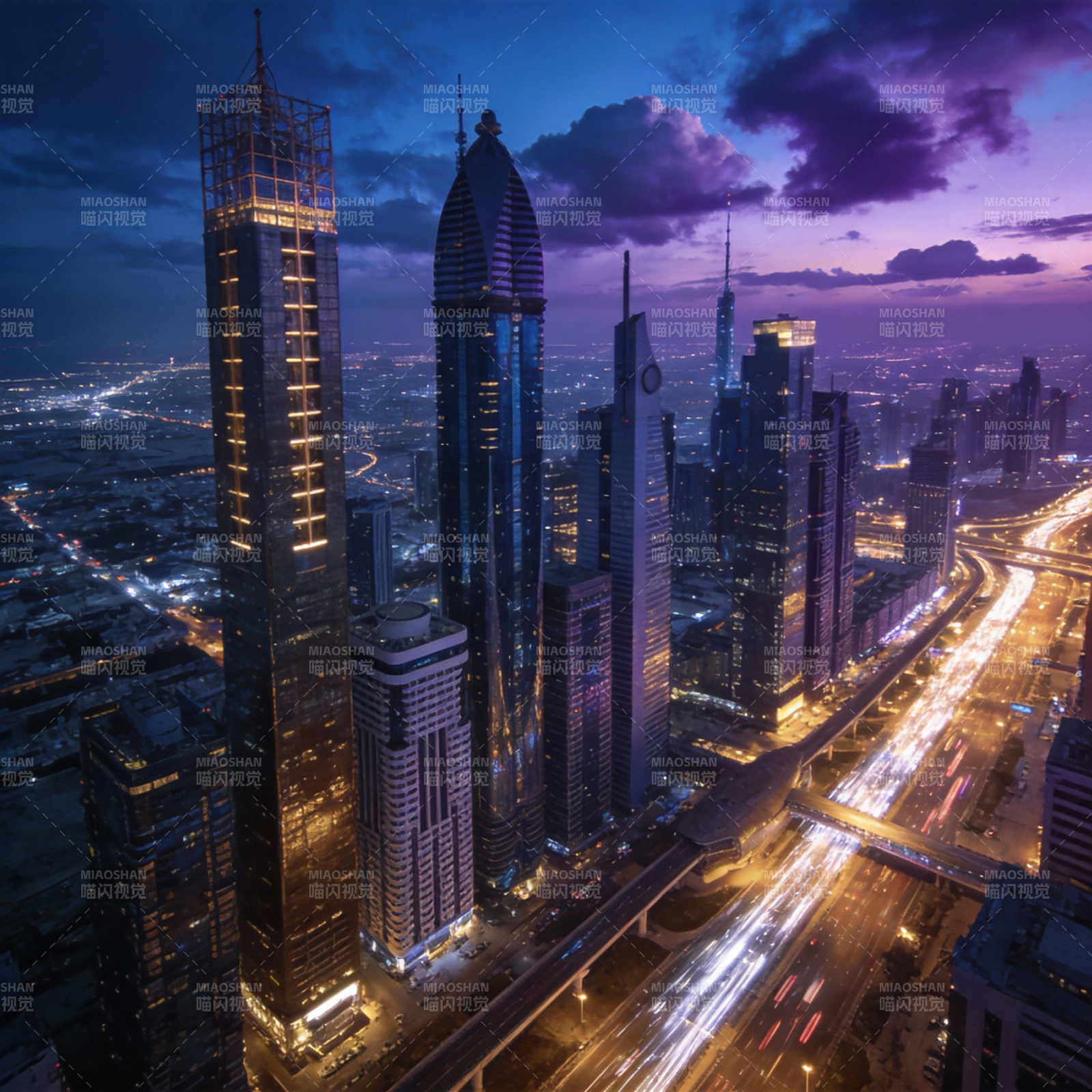 迪拜夜景璀璨图片