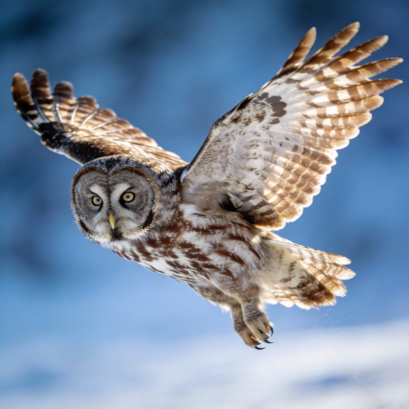 雪鸮翱翔天际图片