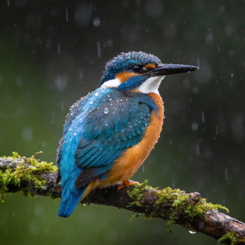 雨中翠鸟栖枝头图片