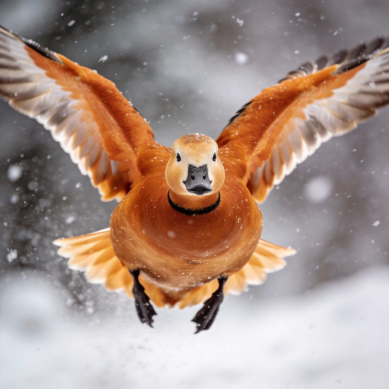 雪中飞翔的鸭子图片