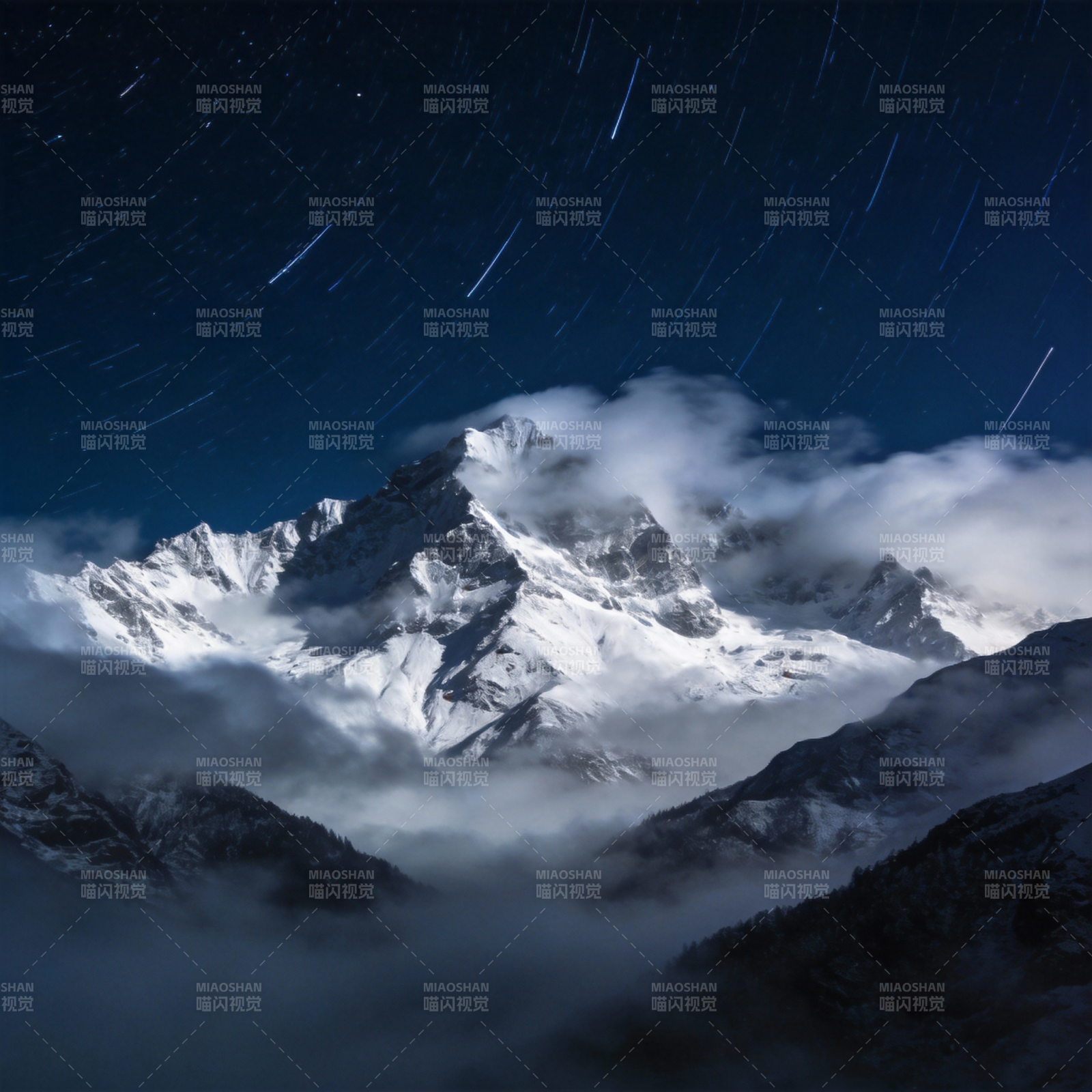 星轨雪山夜景图片