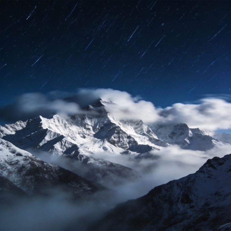 雪山星轨夜景图片