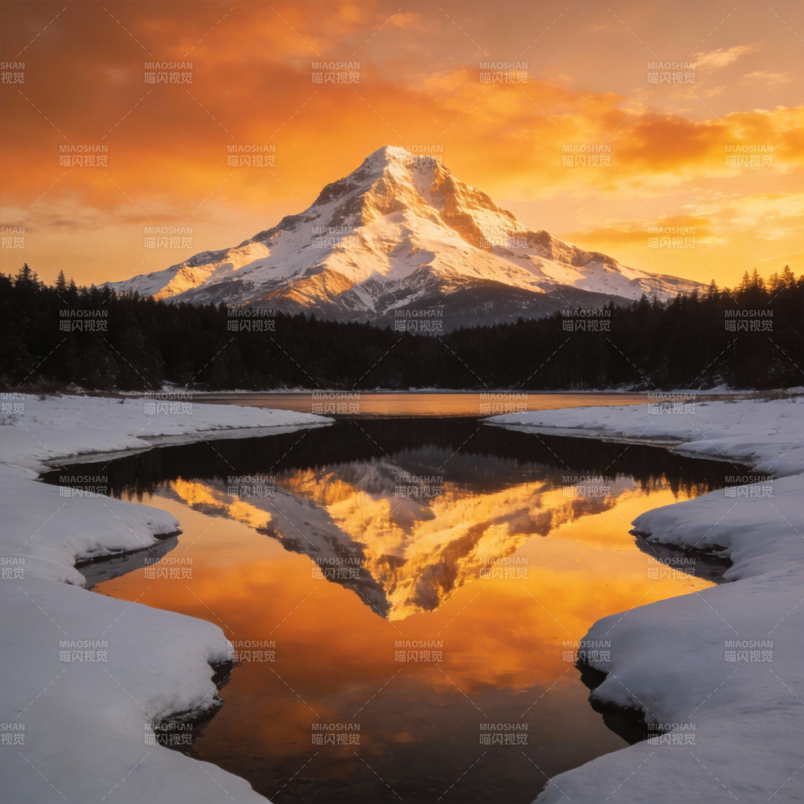 雪山倒影映晨光图片