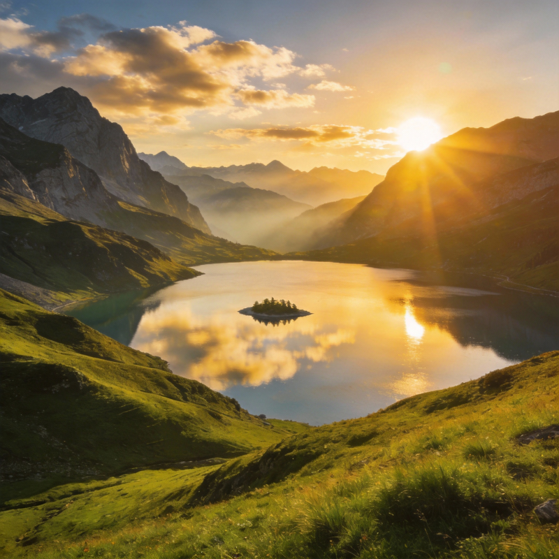 湖光山色映夕阳图片