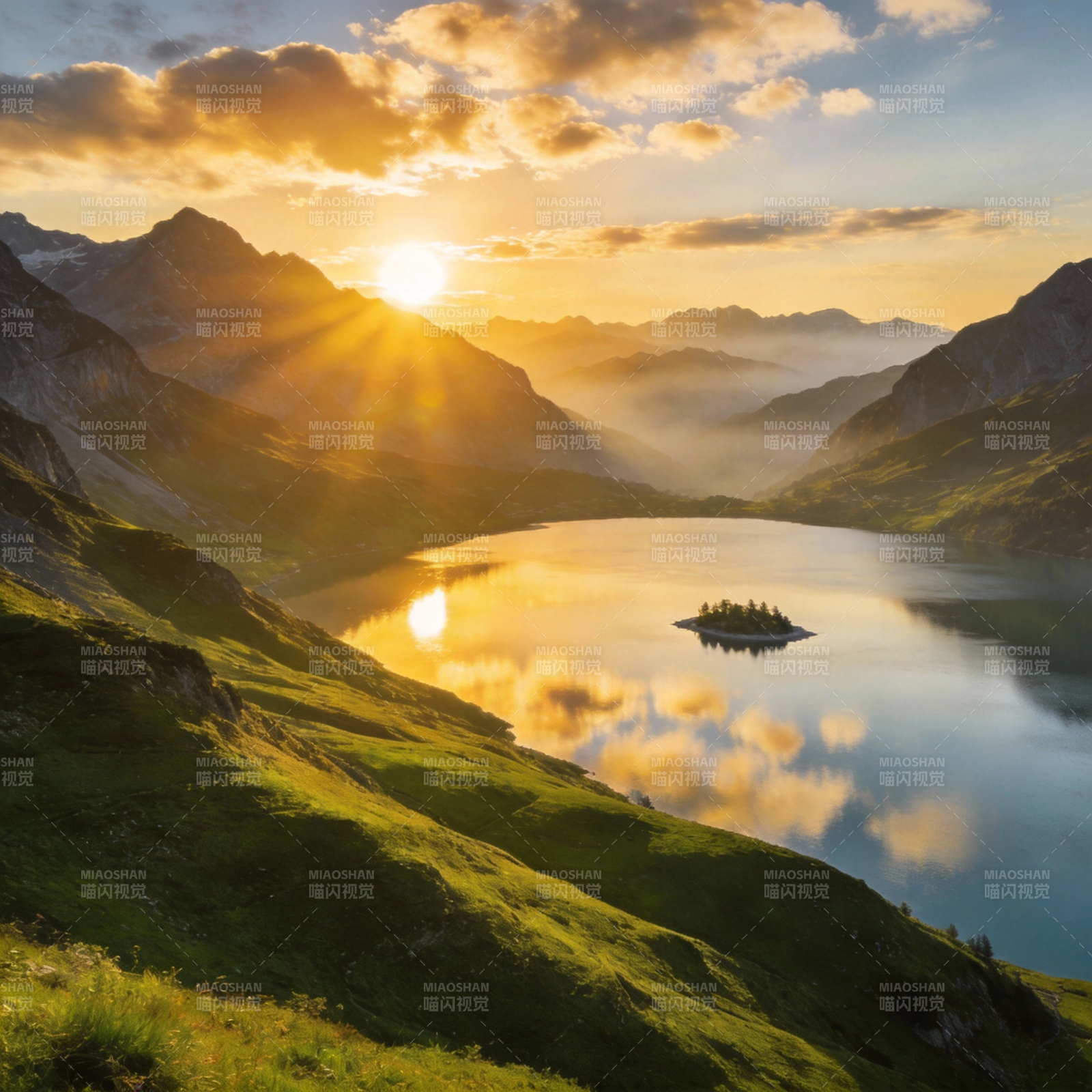 湖光山色映夕阳图片