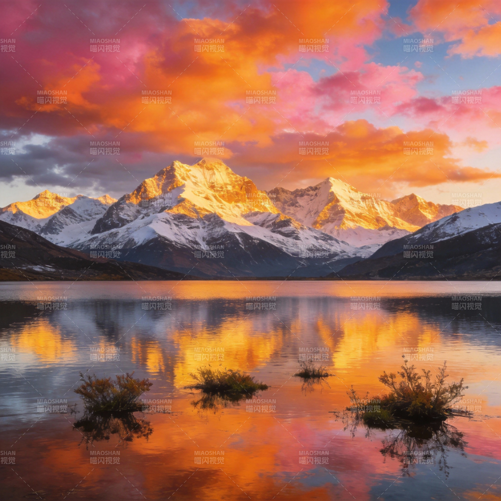 雪山映彩霞图片