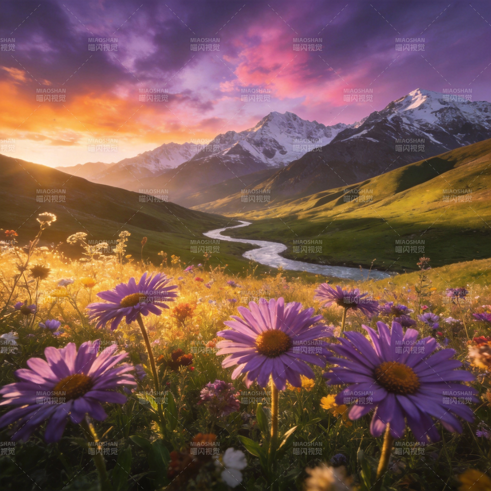 山野花海日出图片