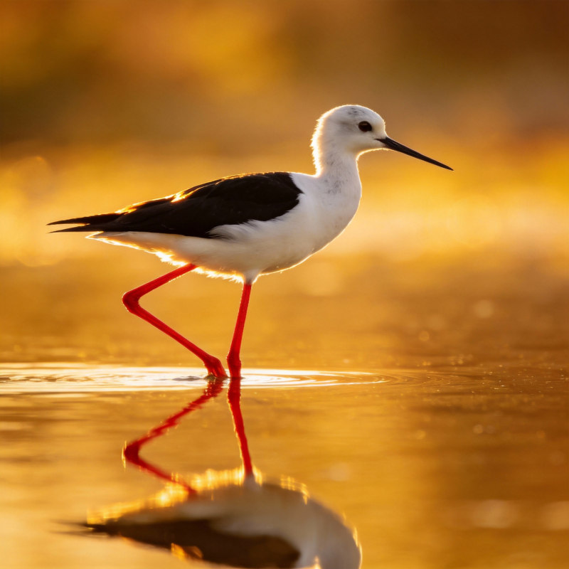 黑翅长脚鹬晨光中图片