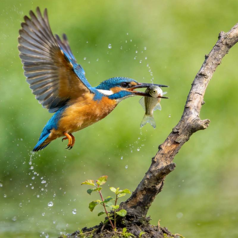 翠鸟捕鱼瞬间图片