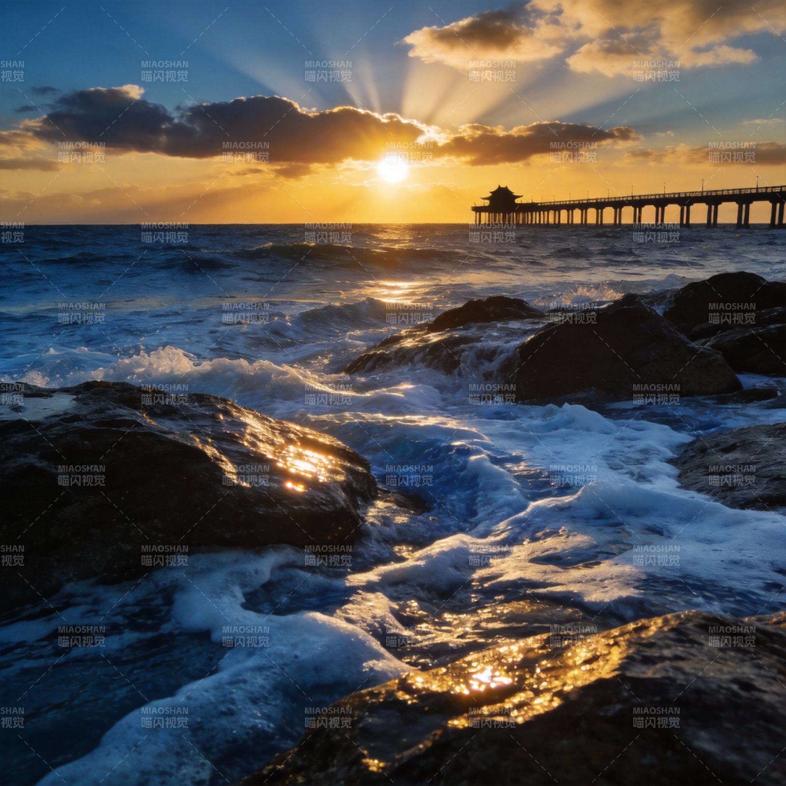 日落海桥图片