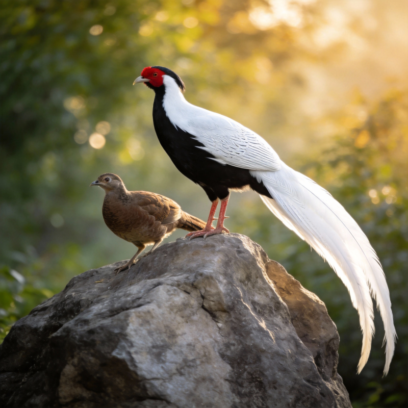 白鹇栖岩 光影相伴图片