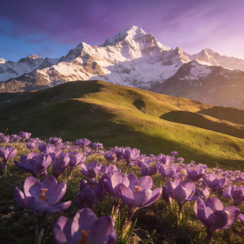 雪山下的紫花海图片