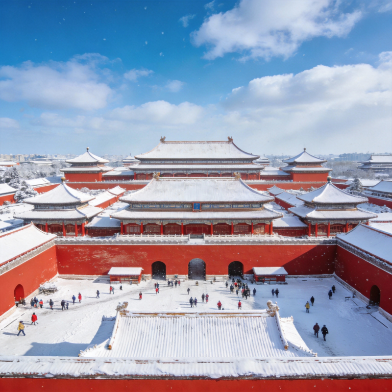 雪覆故宫红墙图片