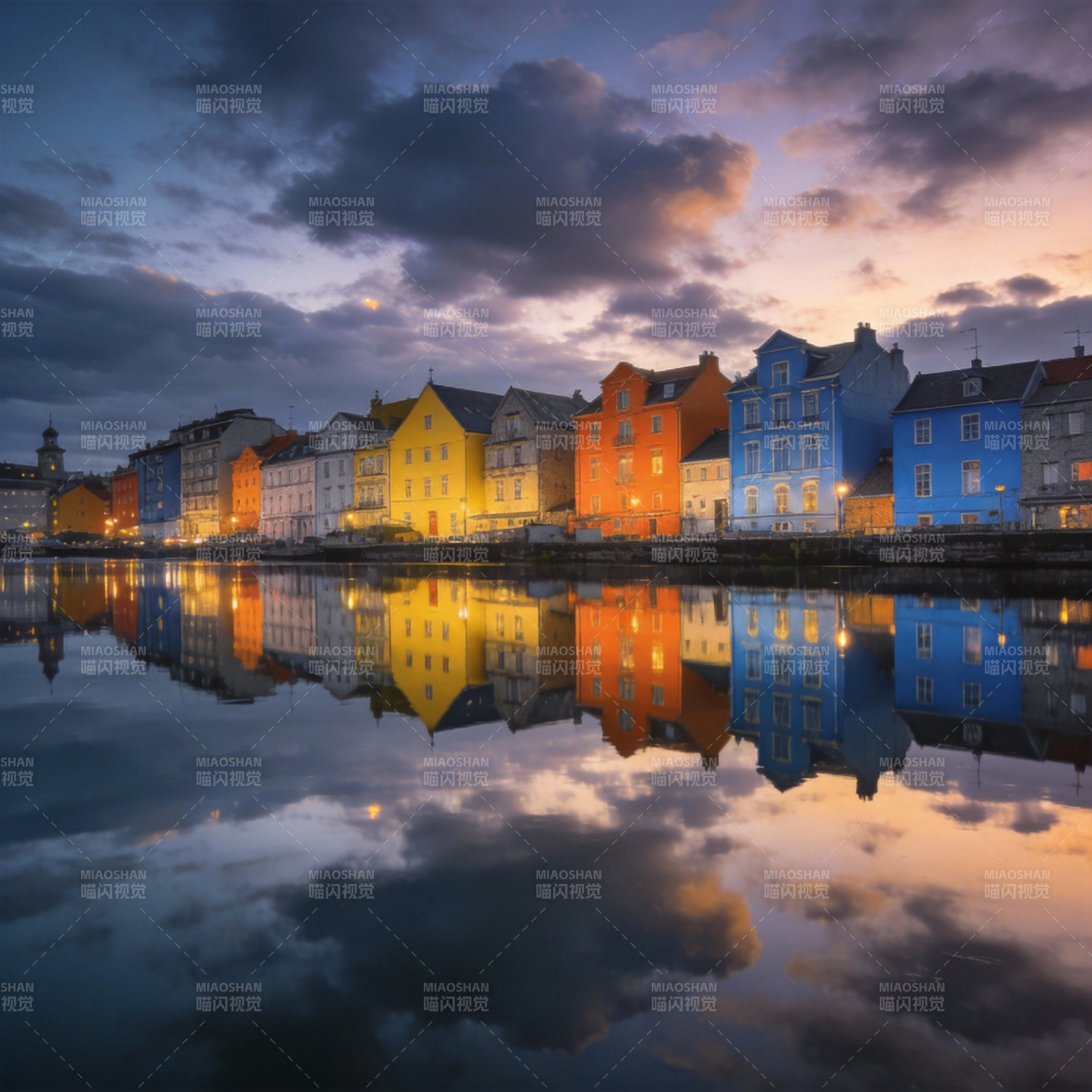 彩屋映水夜景图片