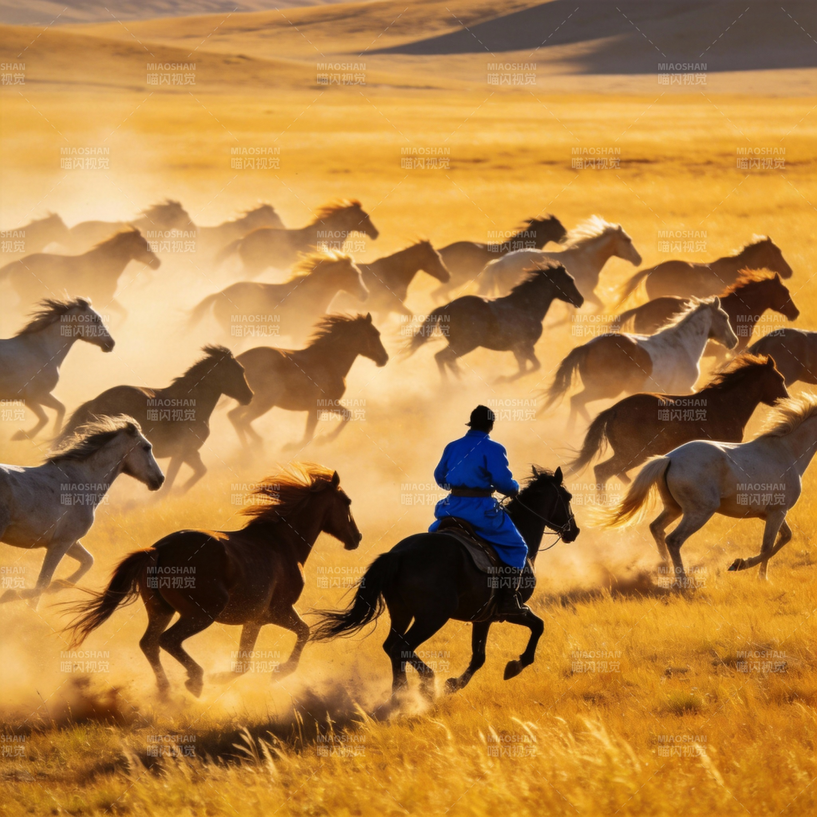 草原驰骋骏马图图片