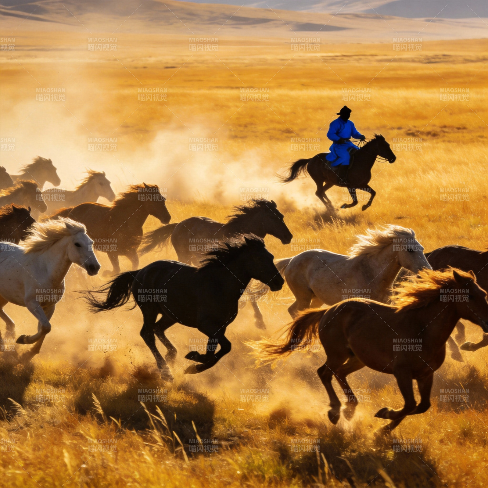 草原奔马图图片