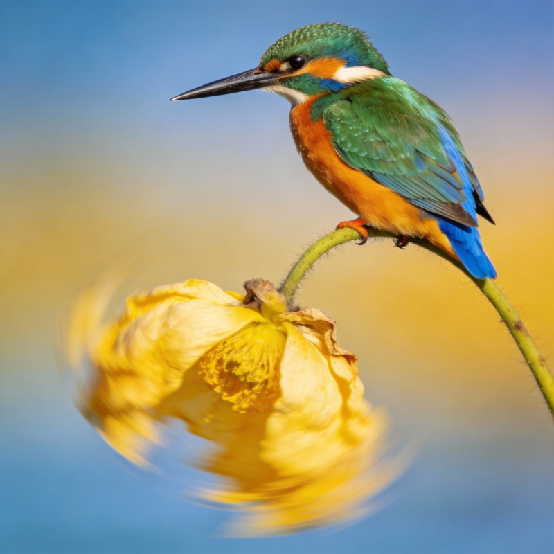 翠鸟栖花枝图片