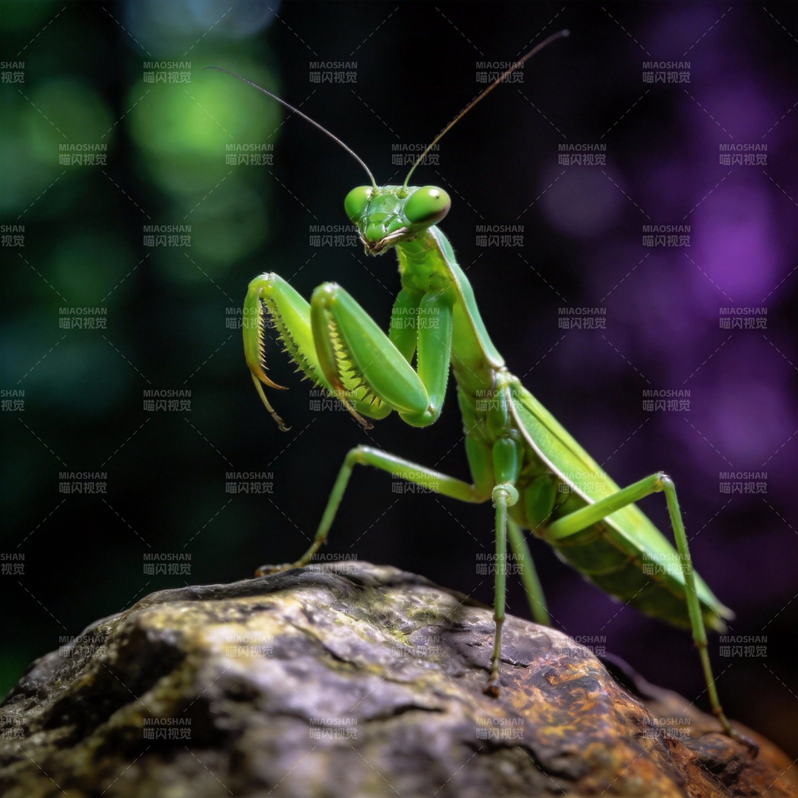 绿螳螂栖石上图片