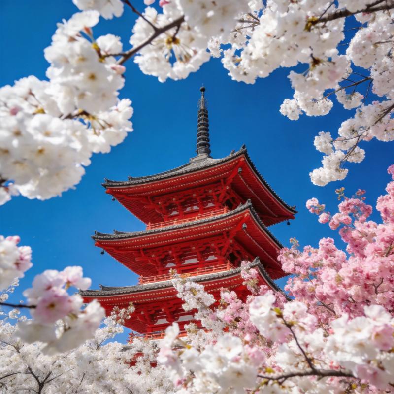 樱花映塔 春意浓图片