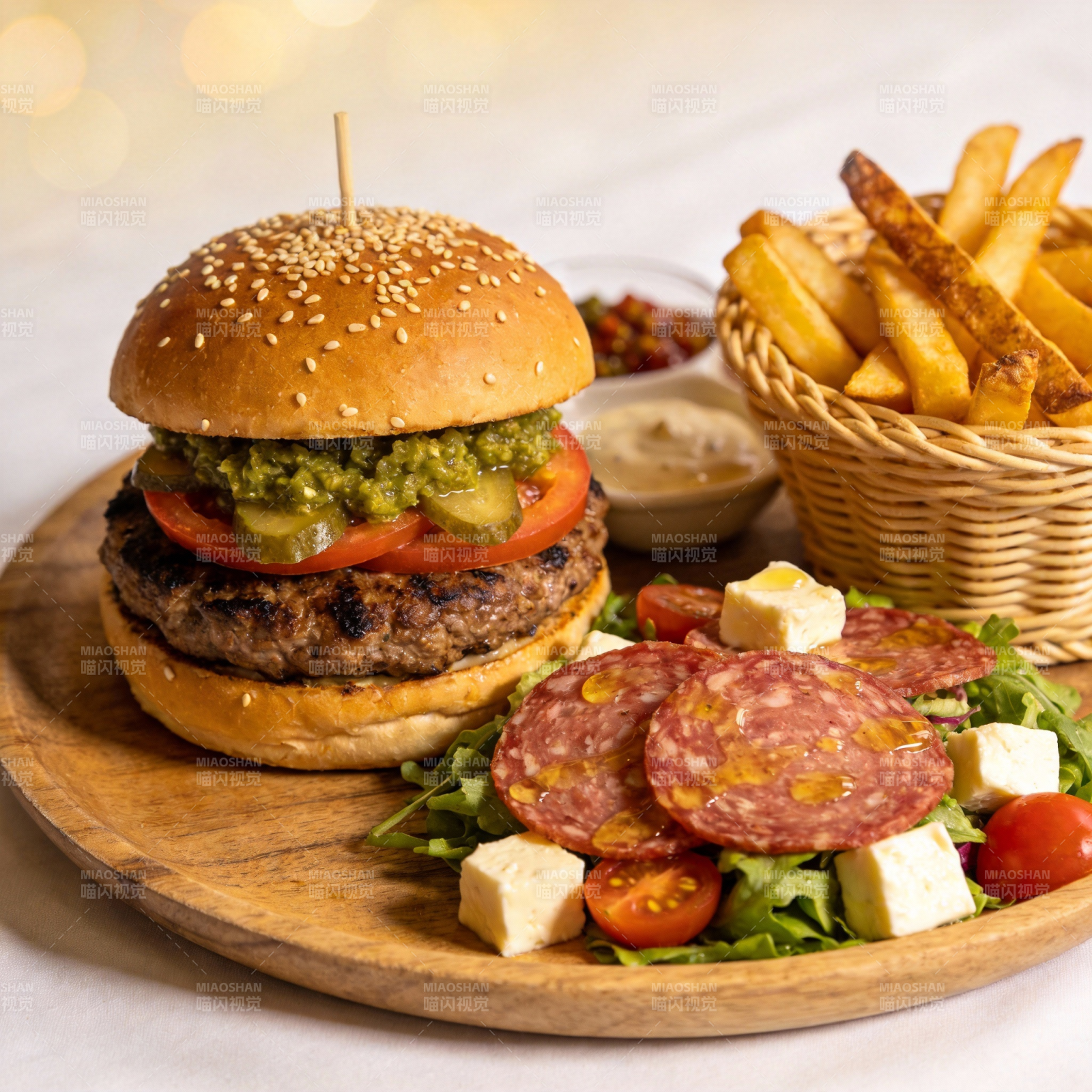 美味汉堡配薯条图片