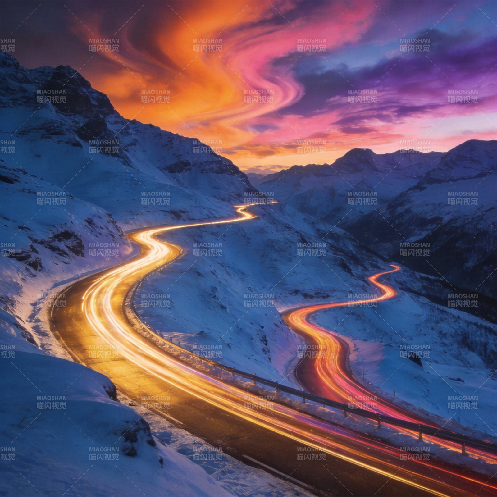 雪岭霓虹路图片