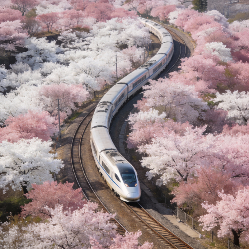 樱花季列车穿行图片