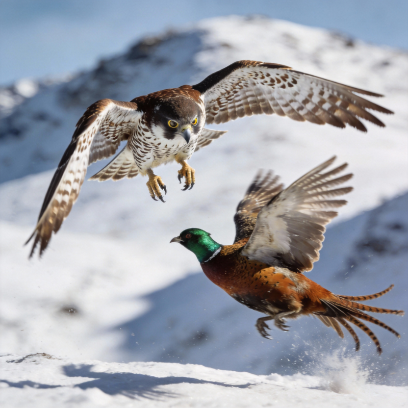雪地鹰击野鸡图片