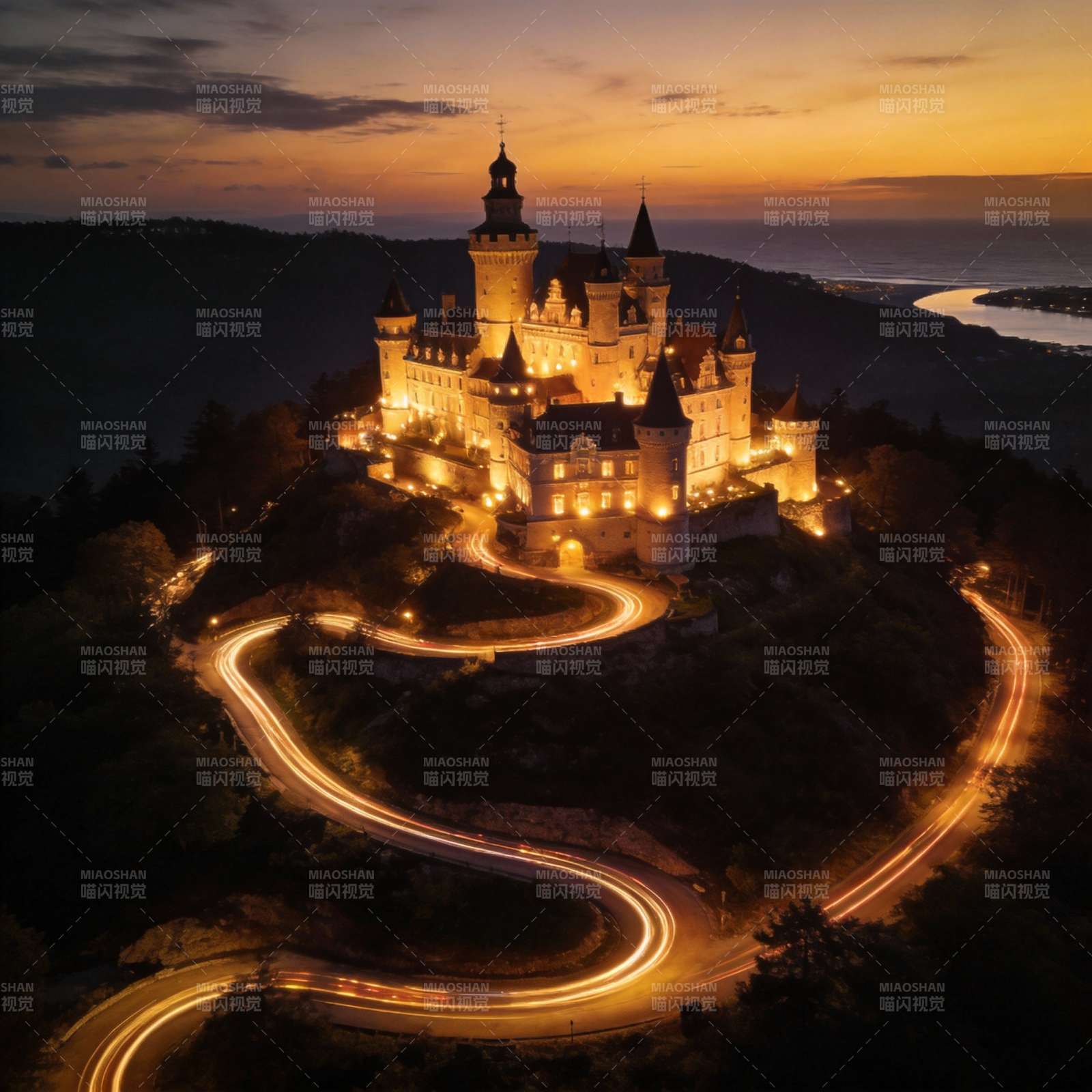 夜幕下的城堡奇景图片