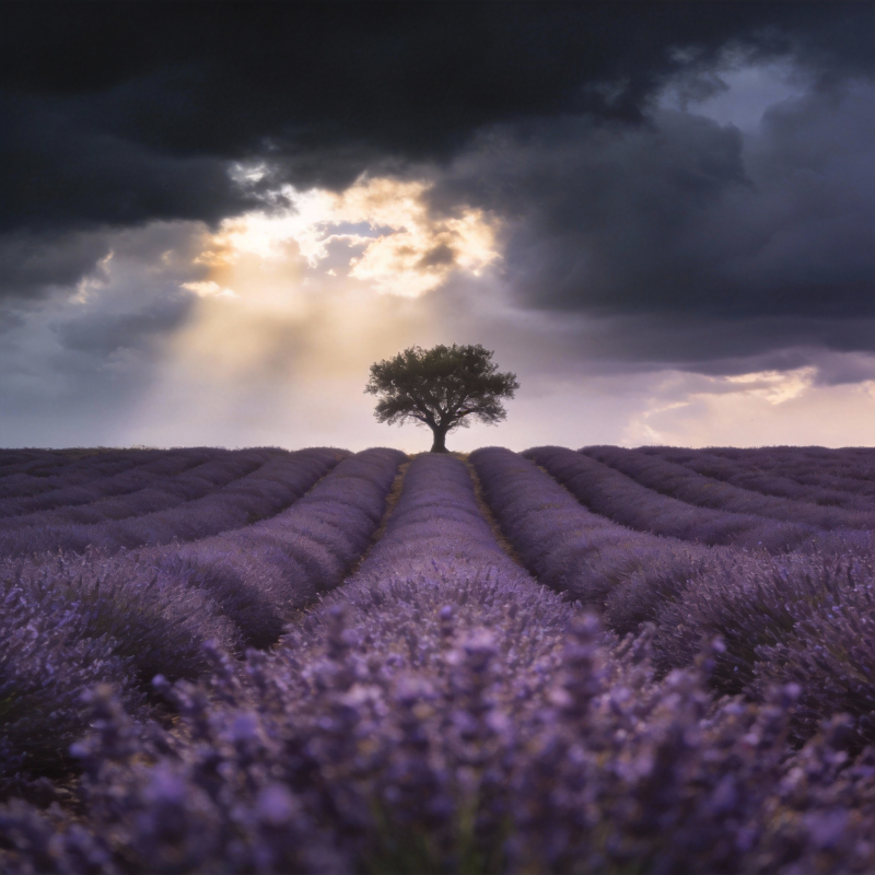 薰衣草田孤树图片