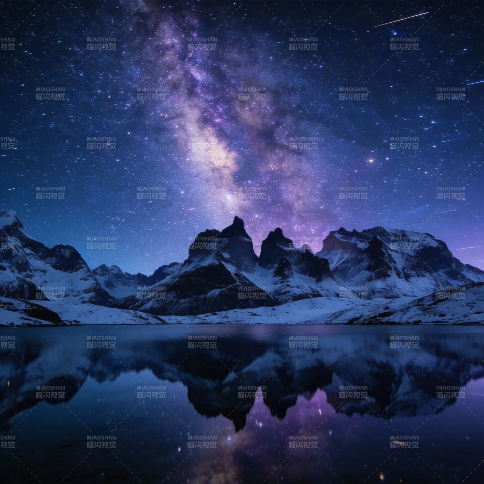 星河映雪山图片