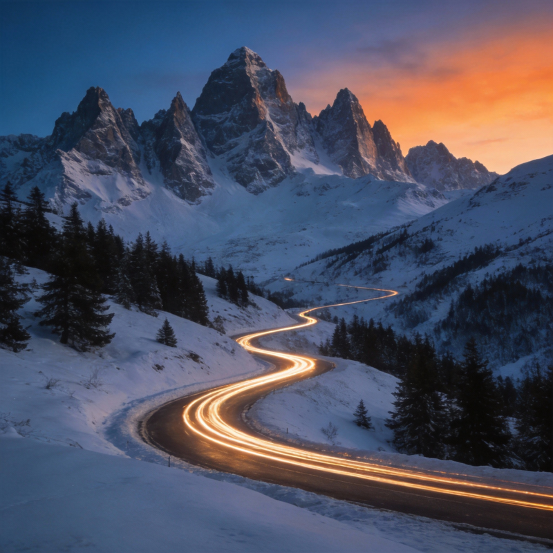 雪岭长路夜光图片
