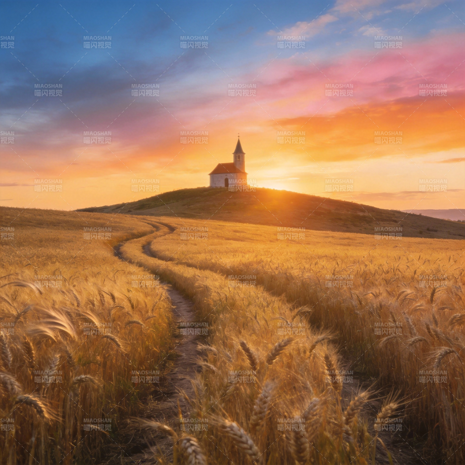 麦田夕照小教堂图片
