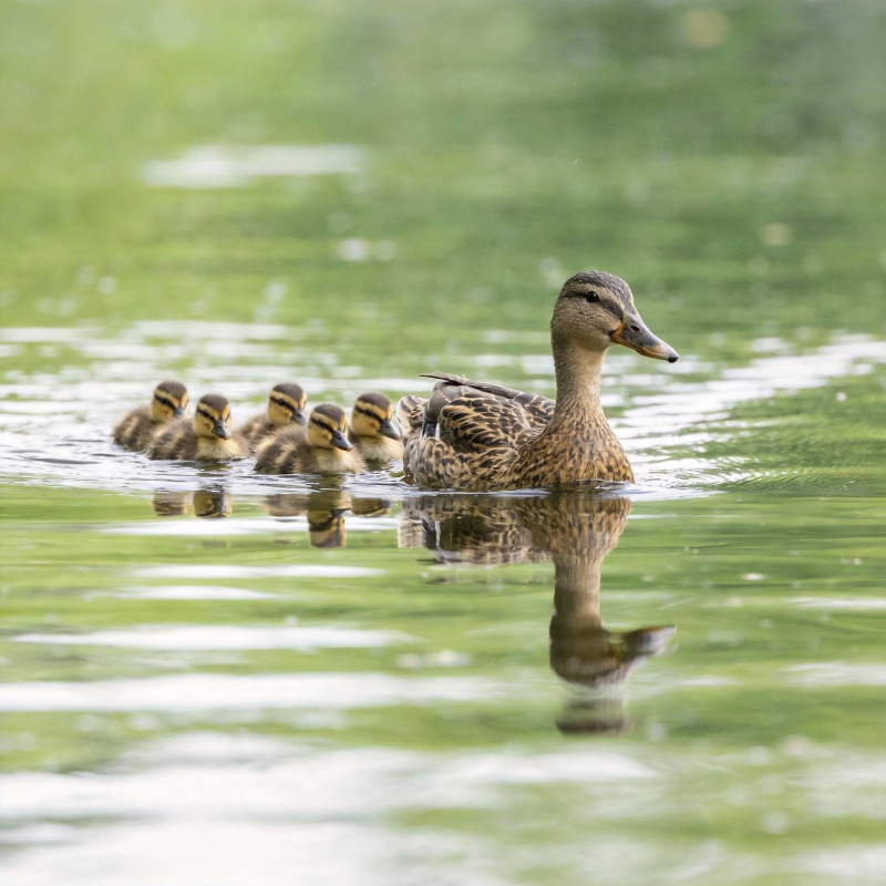 鸭妈妈带小鸭游水图片