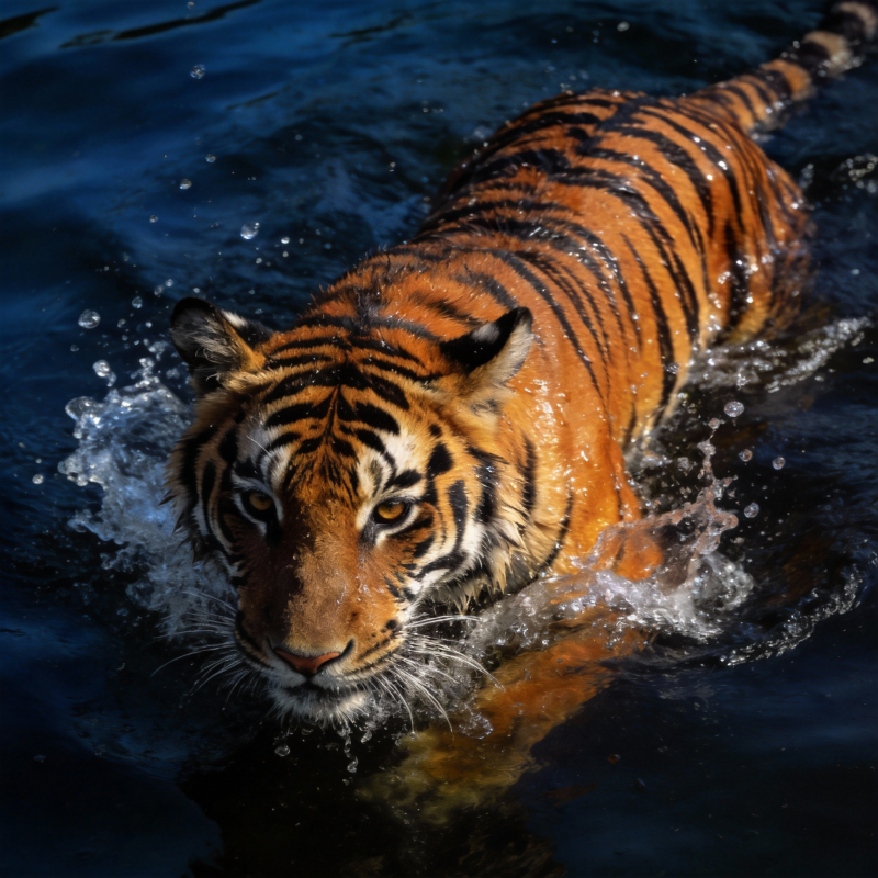 猛虎水中前行图片